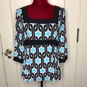 INC Women's Black Teal and White Top Medium Petite